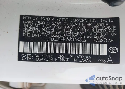 2010 Toyota Corolla Le z USA, uszkodzony, nr VIN JTDBU4EE7A9109822